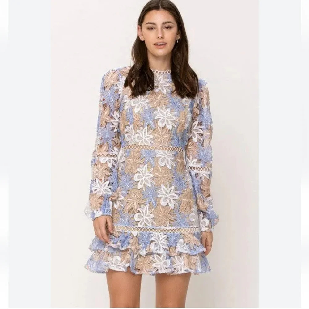 Just Me Miriam Full-Sleeve 3D Lace Floral Dress  Size Small